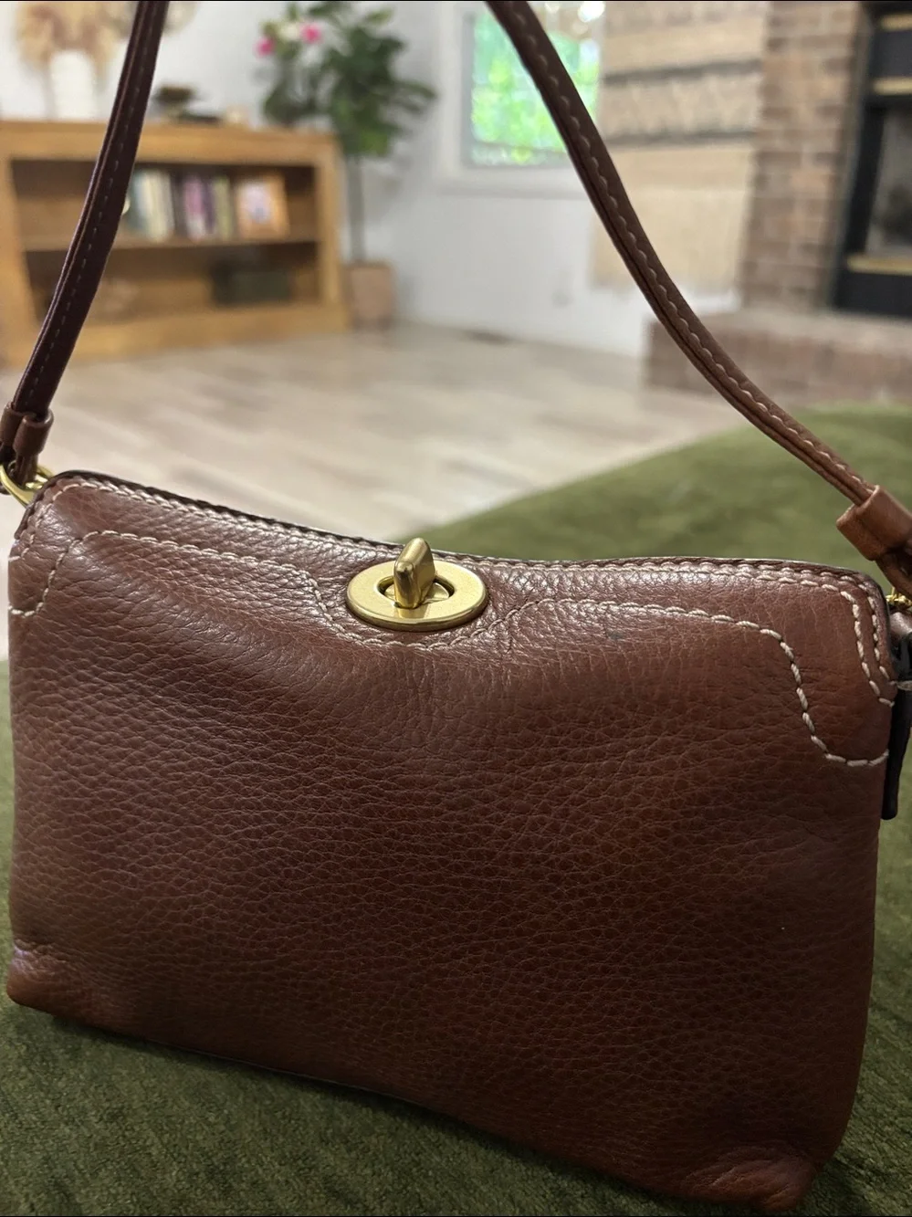 Vintage Y2K Coach Brown Pebbled Leather Turnlock  Pouch / Mini Bag Hand Bag